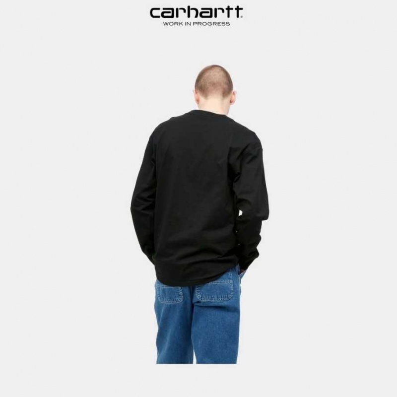 Noir Carhartt Wip American Script Long Sleeve T-Shirt - Danmark DWG-5847539