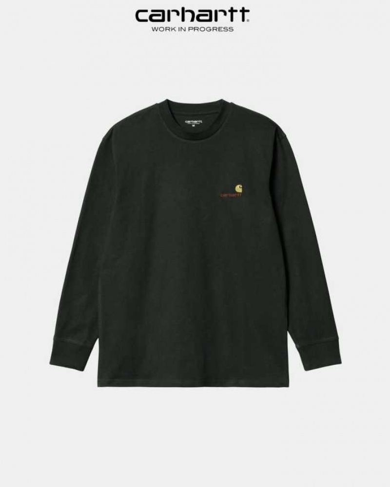 Noir Carhartt Wip American Script Long Sleeve T-Shirt - Danmark OTM-8713348