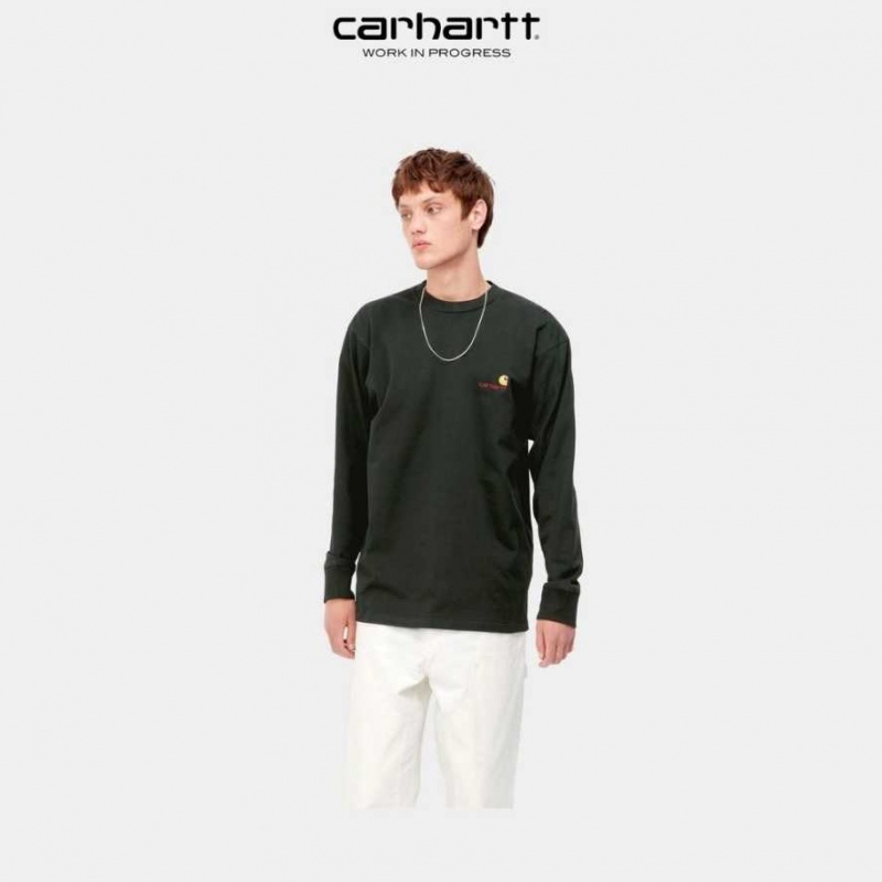 Noir Carhartt Wip American Script Long Sleeve T-Shirt - Danmark OTM-8713348