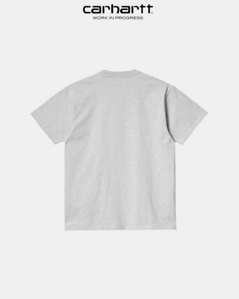 Ash Heather Carhartt Wip American Script T-Shirt Ash - Danmark PUS-1760322