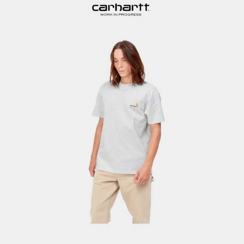 Ash Heather Carhartt Wip American Script T-Shirt Ash - Danmark PUS-1760322