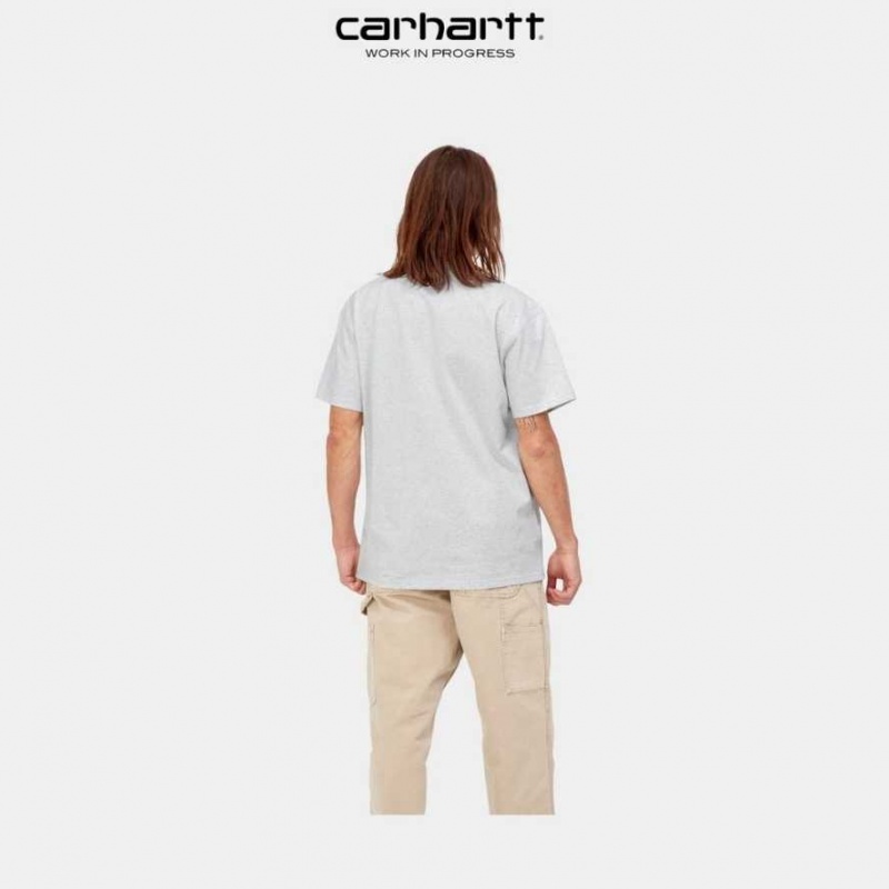 Ash Heather Carhartt Wip American Script T-Shirt Ash - Danmark PUS-1760322