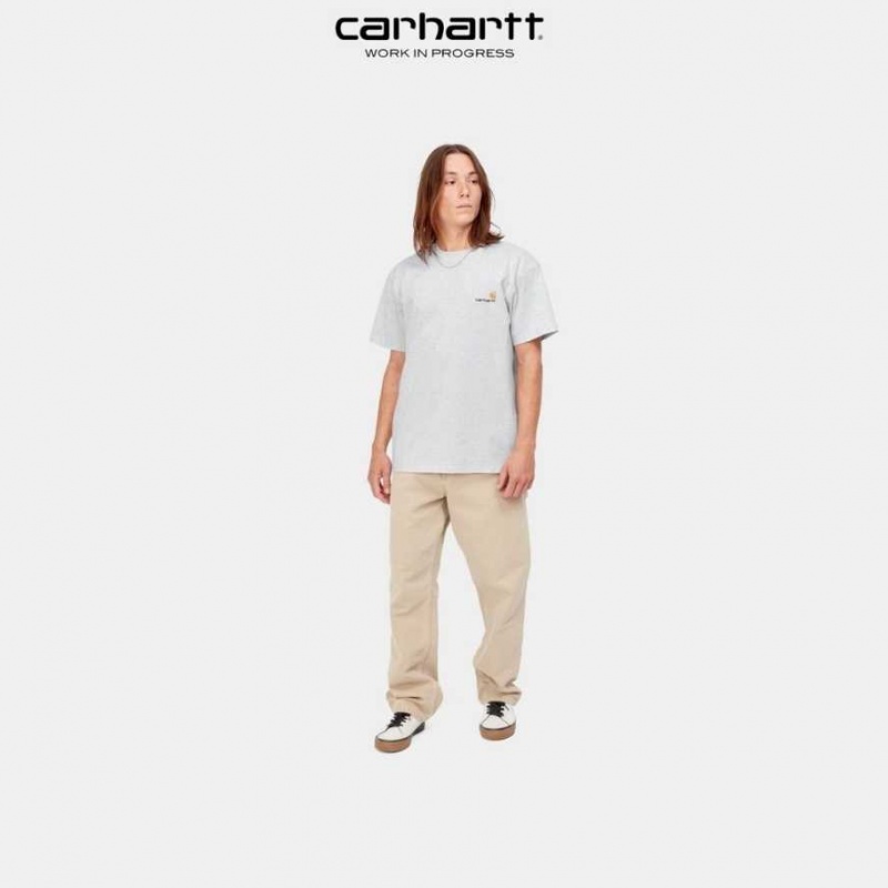 Ash Heather Carhartt Wip American Script T-Shirt Ash - Danmark PUS-1760322