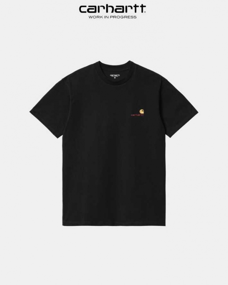 Noir Carhartt Wip American Script T-Shirt - Danmark MJY-2342516