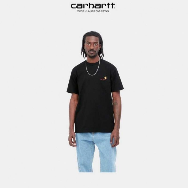 Noir Carhartt Wip American Script T-Shirt - Danmark MJY-2342516