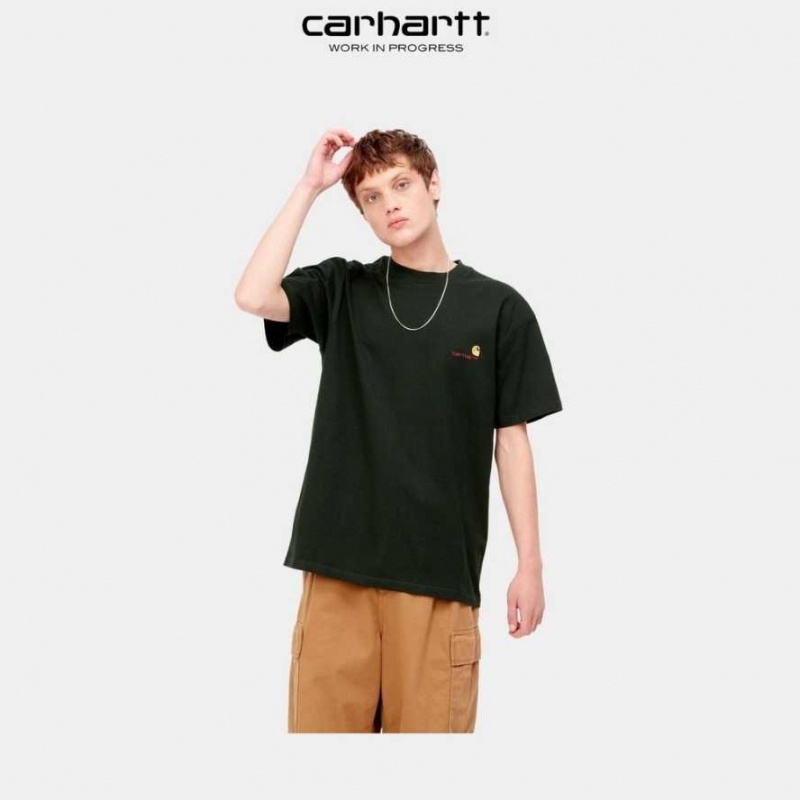 Noir Carhartt Wip American Script T-Shirt - Danmark RYH-6069424