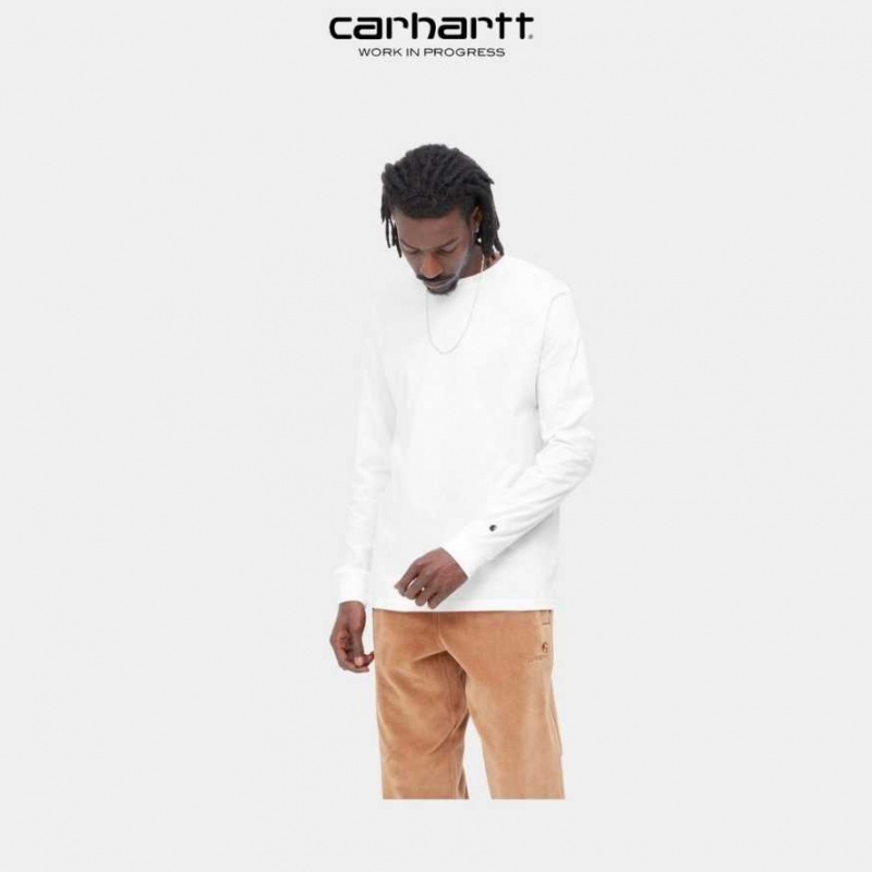 Blanche Carhartt Wip Base Long Sleeve T-Shirt - Danmark OJH-8505318