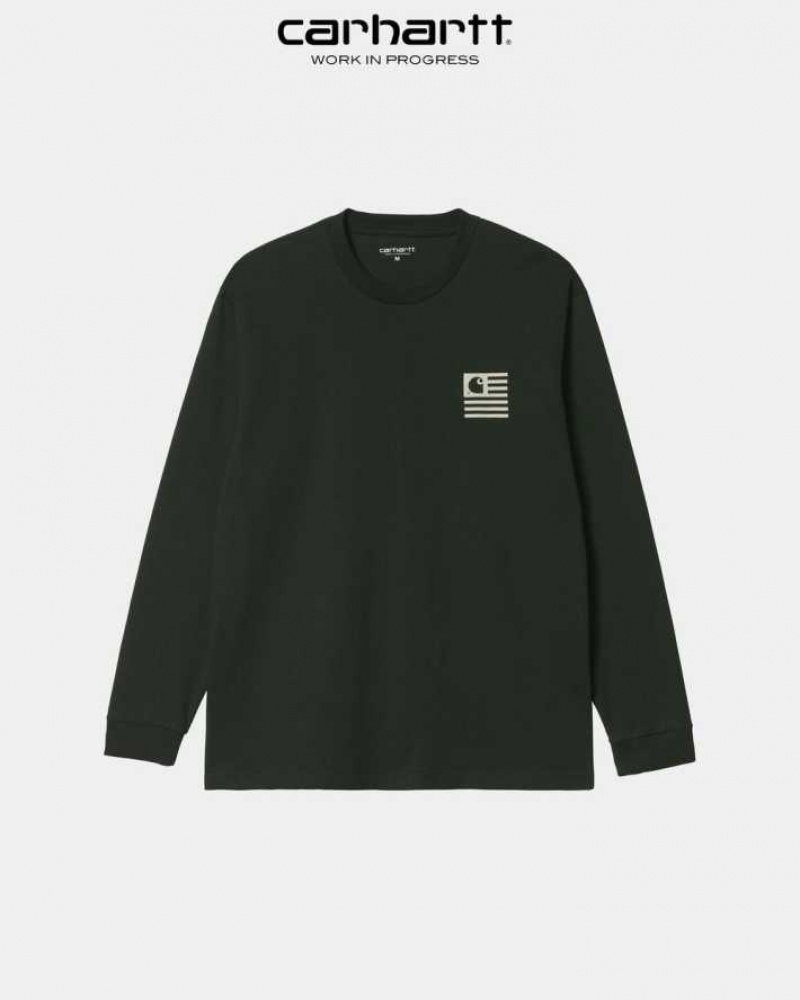 Noir Carhartt Wip Book State Long Sleeve T-Shirt - Danmark ZIV-6518273