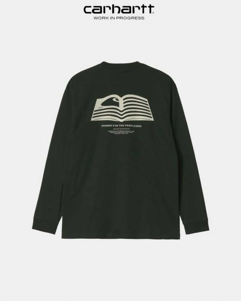 Noir Carhartt Wip Book State Long Sleeve T-Shirt - Danmark ZIV-6518273