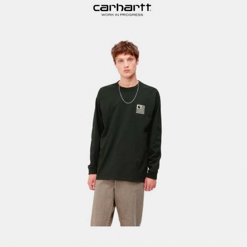 Noir Carhartt Wip Book State Long Sleeve T-Shirt - Danmark ZIV-6518273