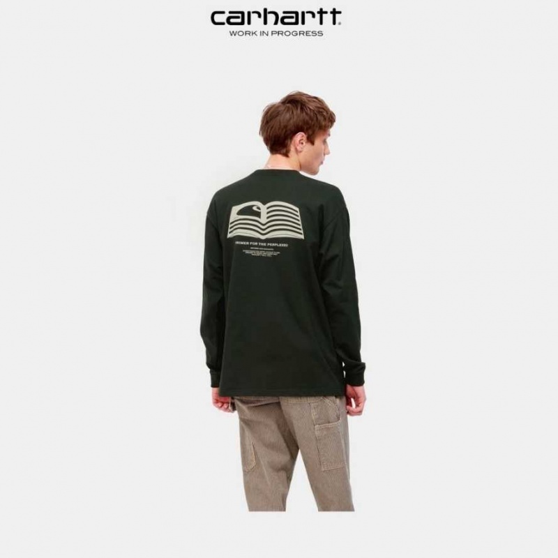 Noir Carhartt Wip Book State Long Sleeve T-Shirt - Danmark ZIV-6518273