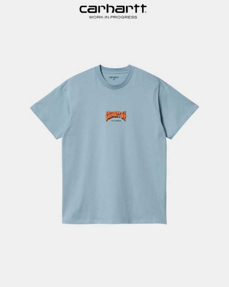 Misty Sky Carhartt Wip Bubble Script T-Shirt Misty - Danmark VGI-3766443