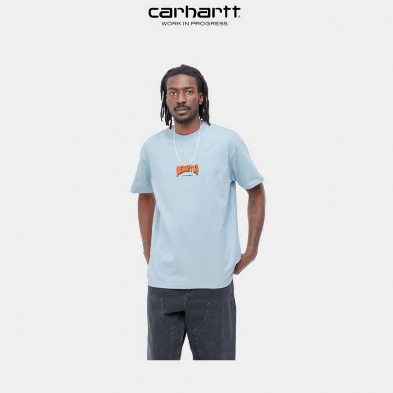 Misty Sky Carhartt Wip Bubble Script T-Shirt Misty - Danmark VGI-3766443