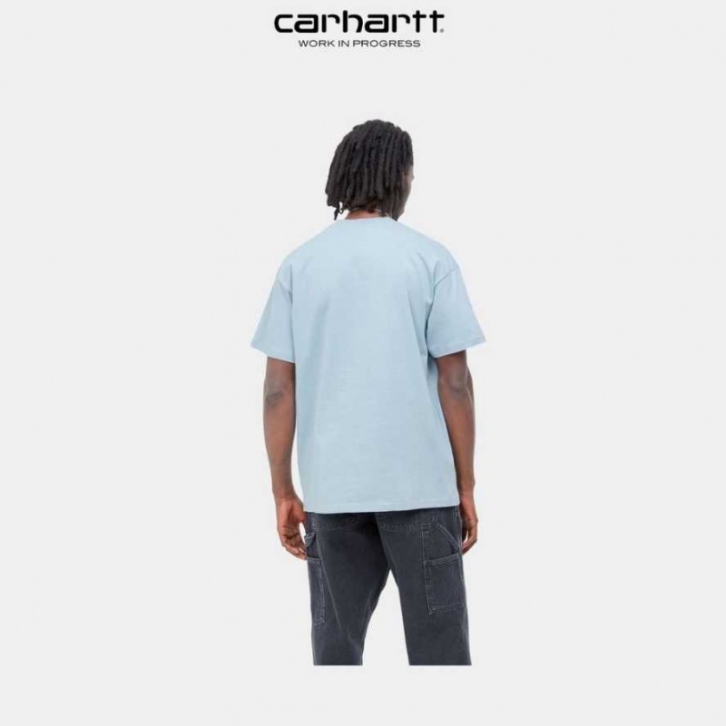 Misty Sky Carhartt Wip Bubble Script T-Shirt Misty - Danmark VGI-3766443