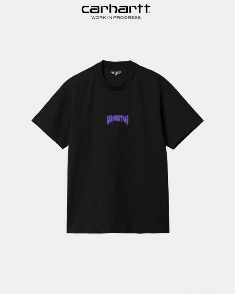 Noir Carhartt Wip Bubble Script T-Shirt - Danmark DGD-3366166