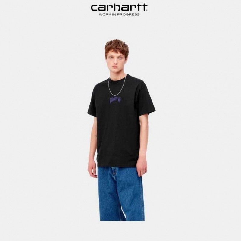 Noir Carhartt Wip Bubble Script T-Shirt - Danmark DGD-3366166