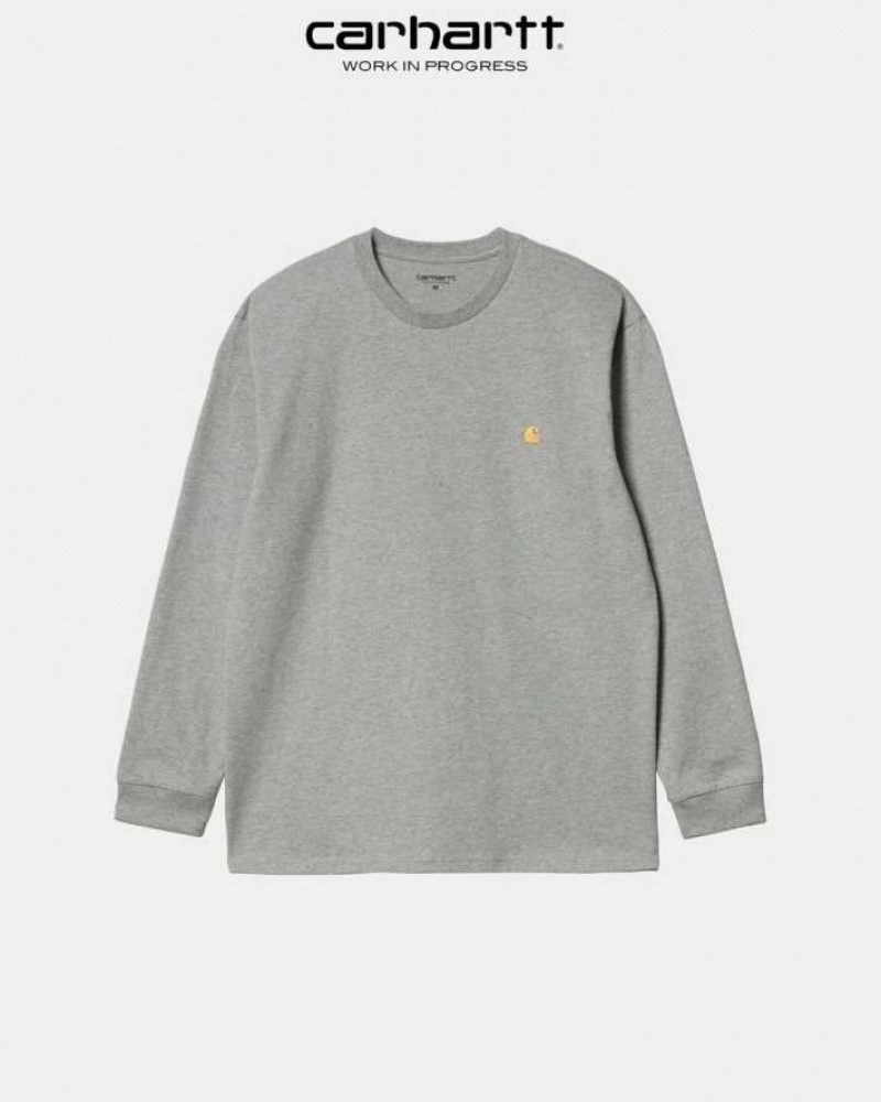 Grise Carhartt Wip Chase Long Sleeve T-Shirt - Danmark BKU-4711197