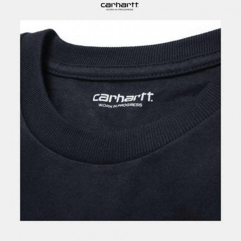 Bleu Marine Foncé Carhartt Wip Chase Long Sleeve T-Shirt Bleu Marine - Danmark GPP-6363549