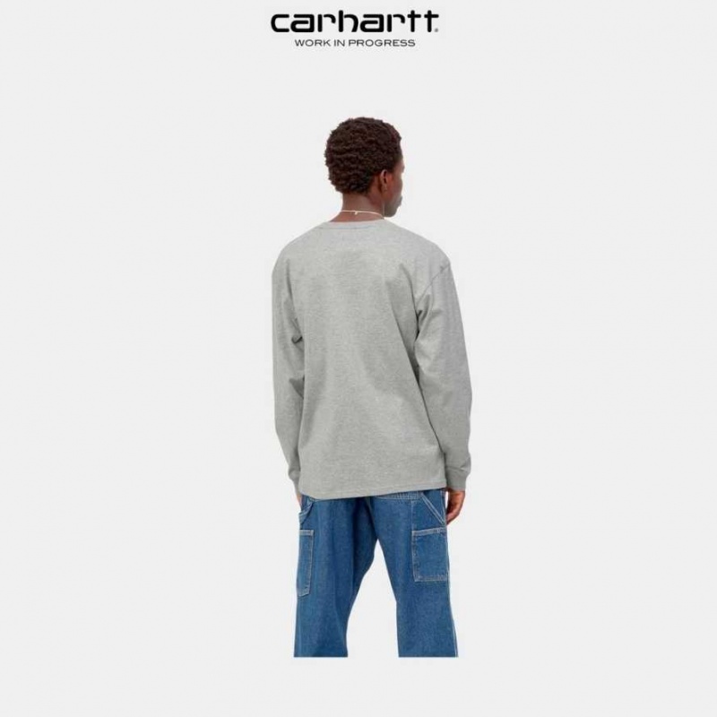 Grise Carhartt Wip Chase Long Sleeve T-Shirt - Danmark BKU-4711197