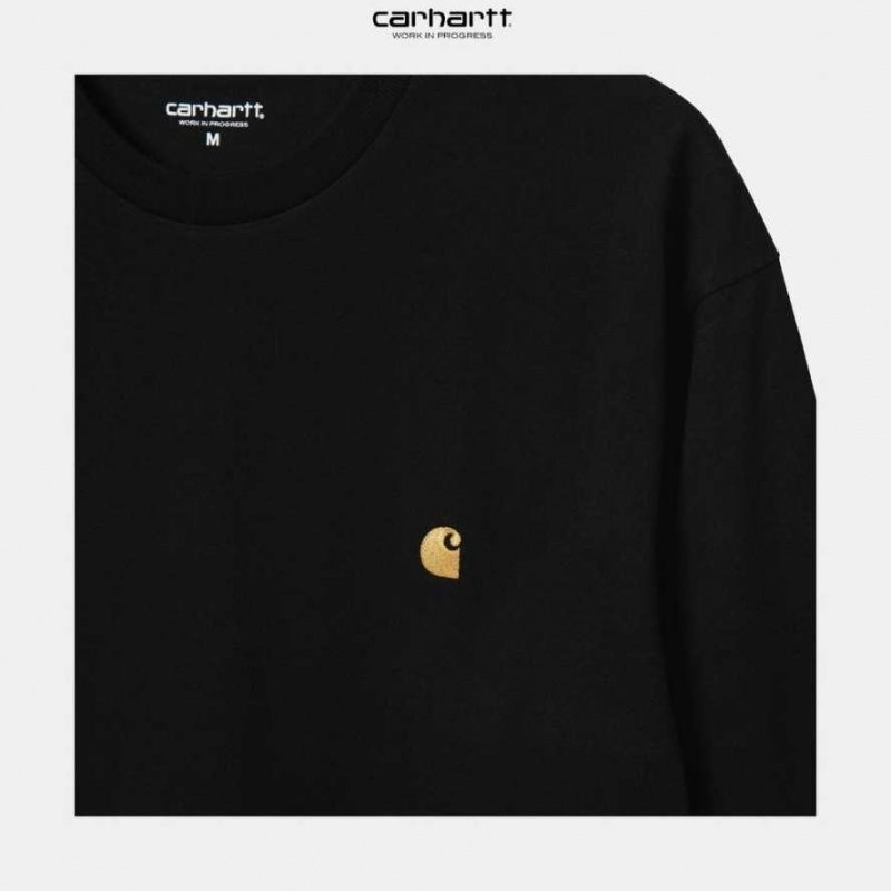 Noir Carhartt Wip Chase Long Sleeve T-Shirt - Danmark RPZ-4969533