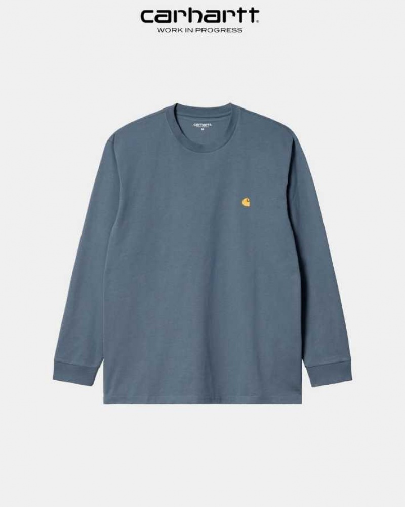 Bleu Carhartt Wip Chase Long Sleeve T-Shirt - Danmark ZGR-5441328