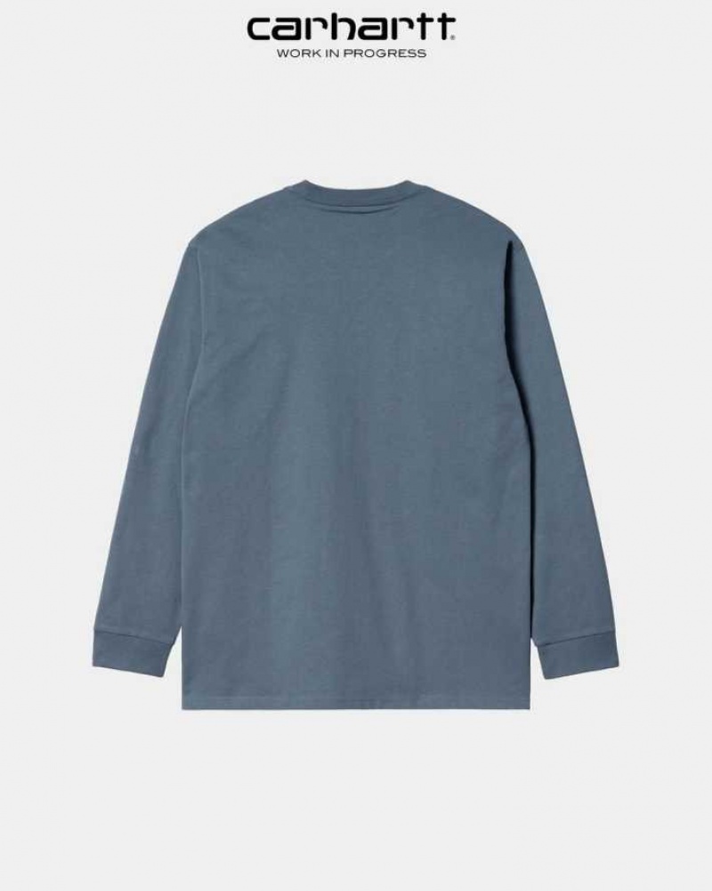 Bleu Carhartt Wip Chase Long Sleeve T-Shirt - Danmark ZGR-5441328