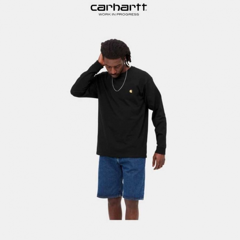 Noir Carhartt Wip Chase Long Sleeve T-Shirt - Danmark RPZ-4969533