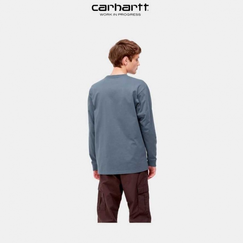 Bleu Carhartt Wip Chase Long Sleeve T-Shirt - Danmark ZGR-5441328