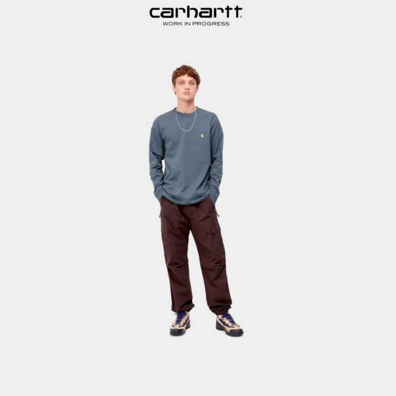 Bleu Carhartt Wip Chase Long Sleeve T-Shirt - Danmark ZGR-5441328