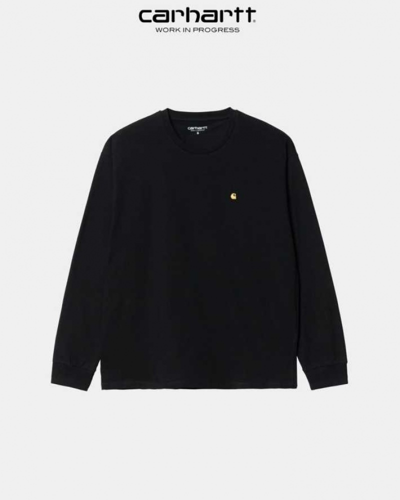 Noir Carhartt Wip Chase Long Sleeve T-Shirt - Danmark ZVH-5088106