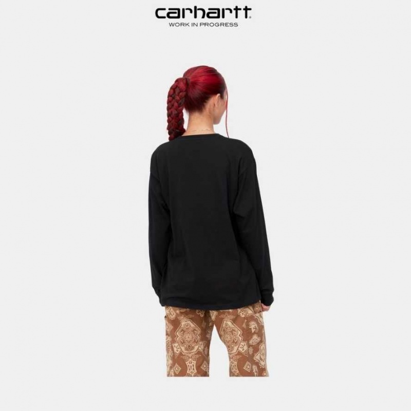 Noir Carhartt Wip Chase Long Sleeve T-Shirt - Danmark ZVH-5088106