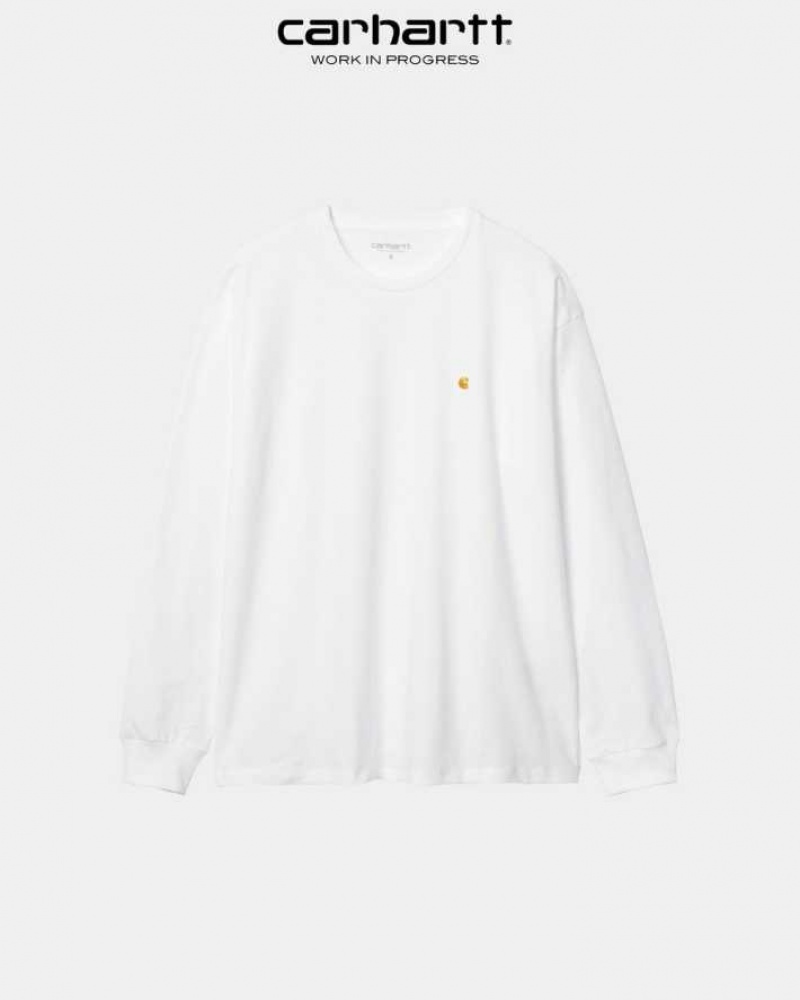 Blanche Carhartt Wip Chase Long Sleeve T-Shirt - Danmark RUK-5584388