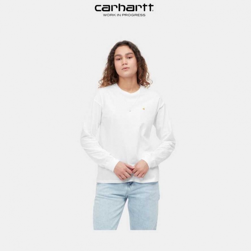 Blanche Carhartt Wip Chase Long Sleeve T-Shirt - Danmark RUK-5584388