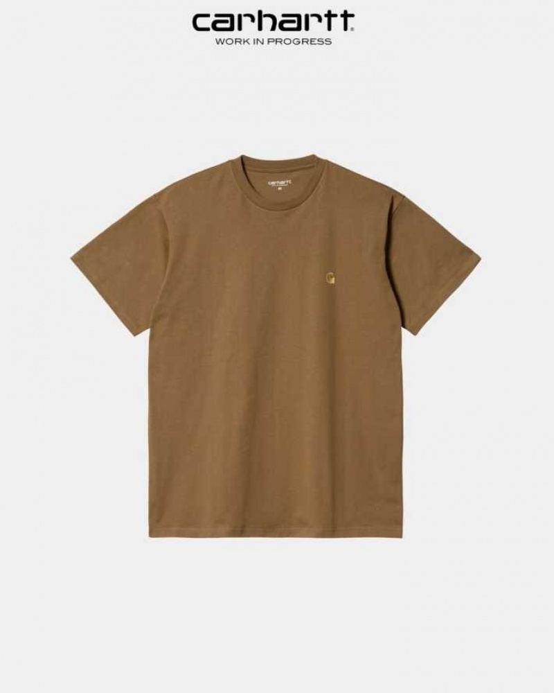 Marron Carhartt Wip Chase T-Shirt - Danmark KAW-7929397