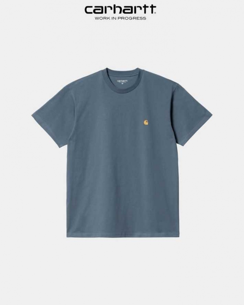 Bleu Carhartt Wip Chase T-Shirt - Danmark JWI-9978625