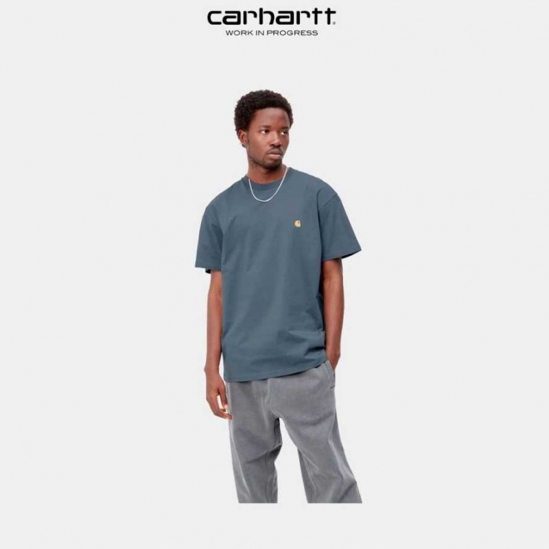 Bleu Carhartt Wip Chase T-Shirt - Danmark JWI-9978625