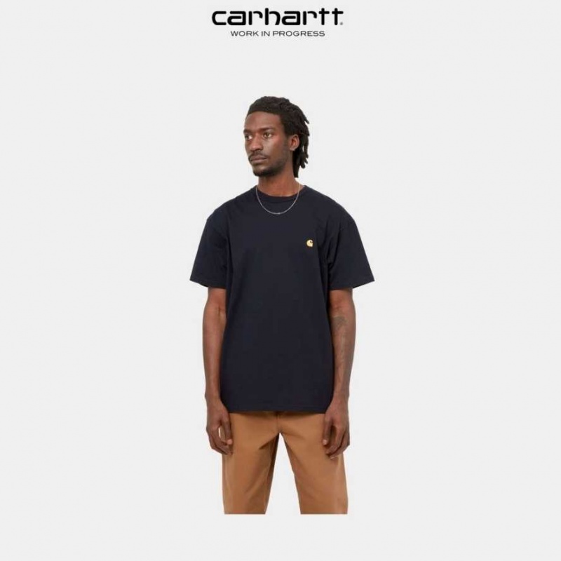 Bleu Marine Foncé Carhartt Wip Chase T-Shirt Bleu Marine - Danmark PXP-9086626