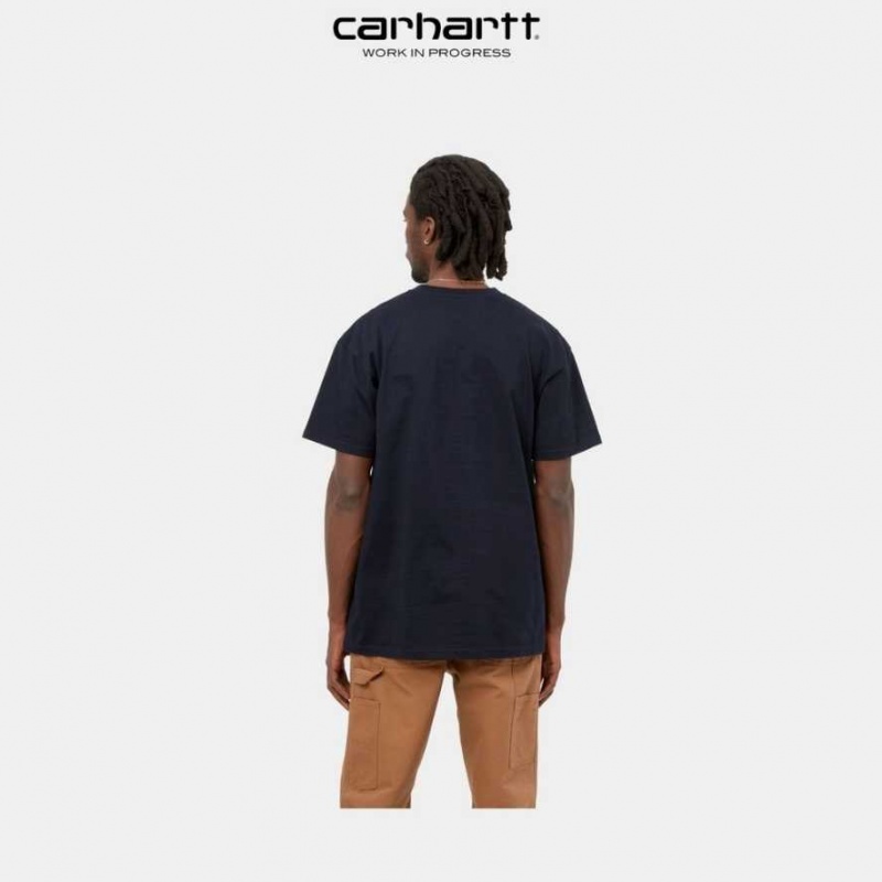 Bleu Marine Foncé Carhartt Wip Chase T-Shirt Bleu Marine - Danmark PXP-9086626