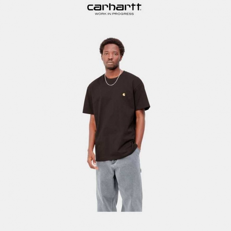 Noir Carhartt Wip Chase T-Shirt - Danmark IME-4809439