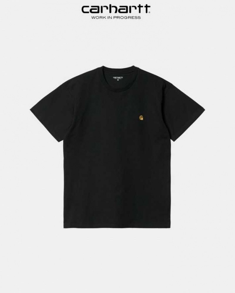 Noir Carhartt Wip Chase T-Shirt - Danmark UJY-0477482