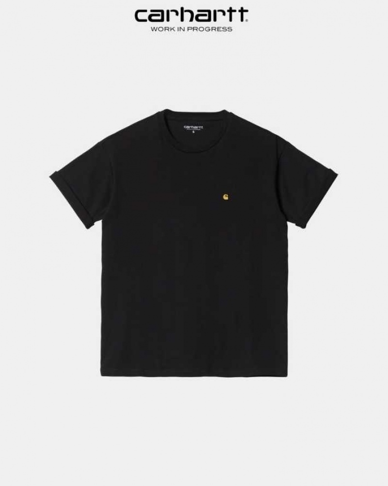 Noir Carhartt Wip Chase T-Shirt - Danmark XGL-3276382