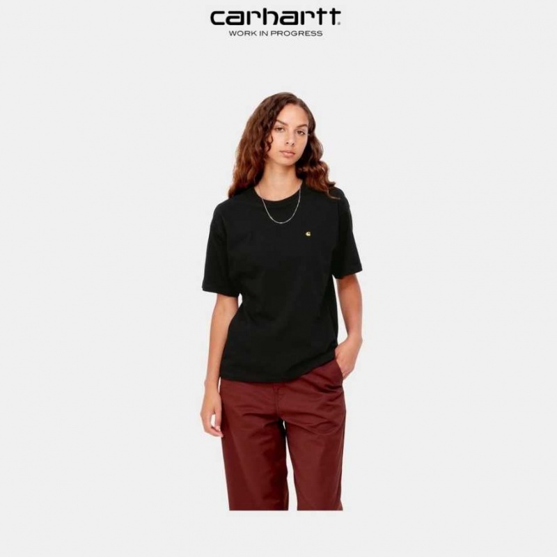 Noir Carhartt Wip Chase T-Shirt - Danmark XGL-3276382