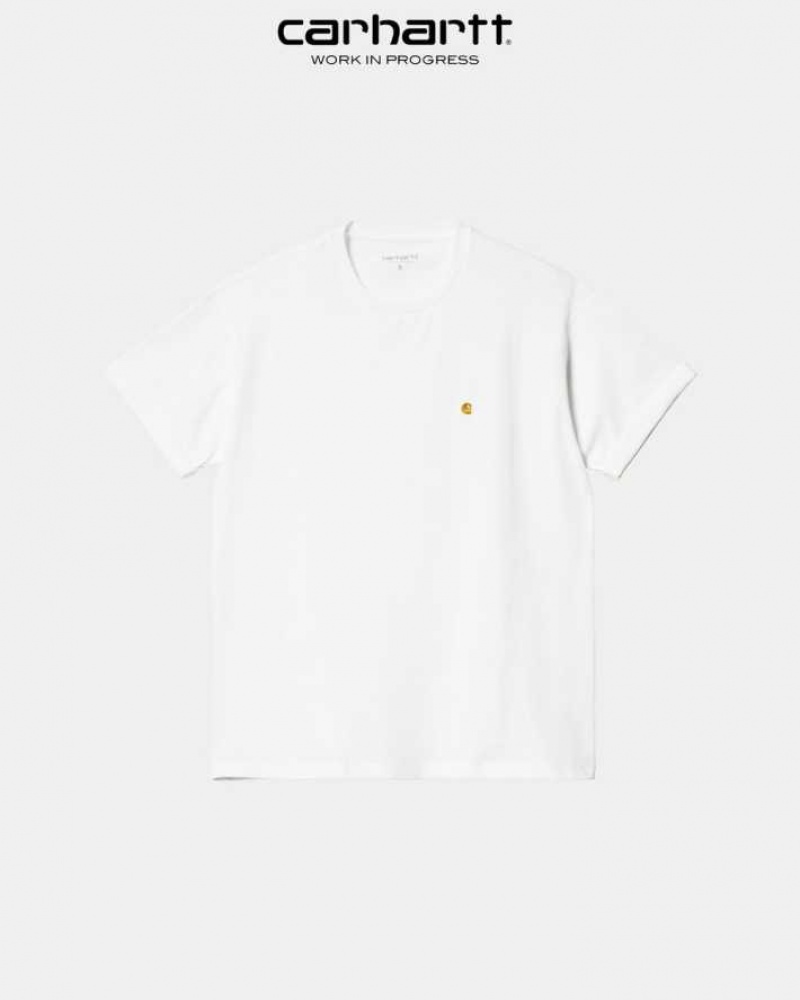 Blanche Carhartt Wip Chase T-Shirt - Danmark ZIL-7811434