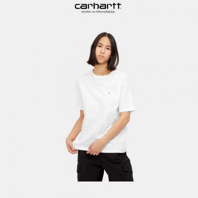 Blanche Carhartt Wip Chase T-Shirt - Danmark ZIL-7811434