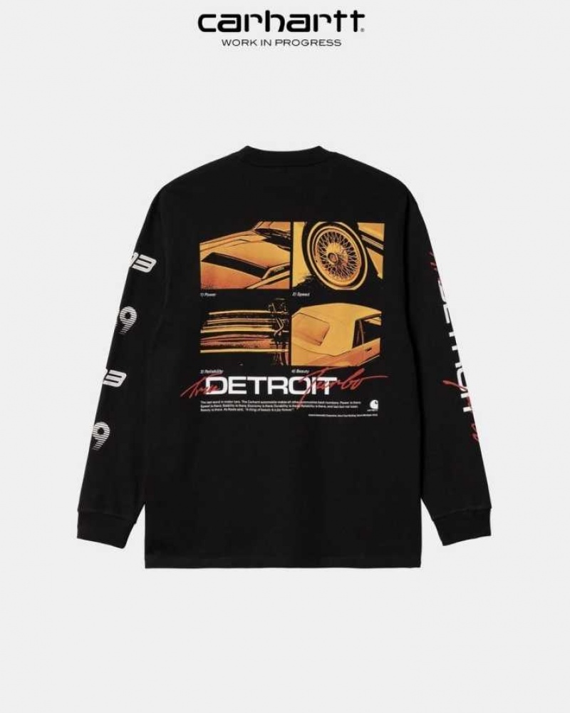 Noir Carhartt Wip Detroit Turbo Long Sleeve T-Shirt - Danmark LKH-7509218