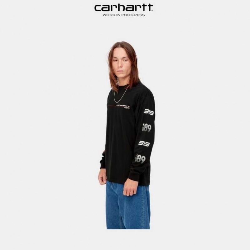 Noir Carhartt Wip Detroit Turbo Long Sleeve T-Shirt - Danmark LKH-7509218