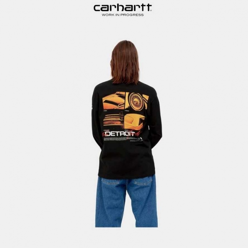 Noir Carhartt Wip Detroit Turbo Long Sleeve T-Shirt - Danmark LKH-7509218