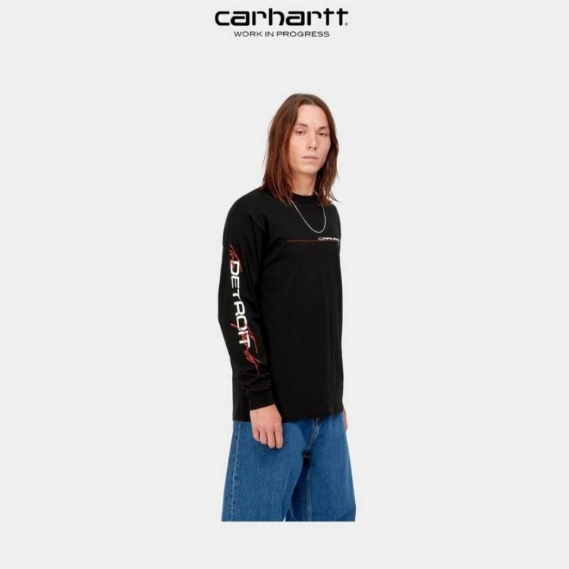 Noir Carhartt Wip Detroit Turbo Long Sleeve T-Shirt - Danmark LKH-7509218