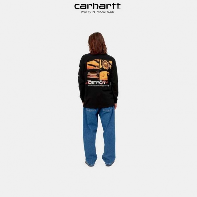 Noir Carhartt Wip Detroit Turbo Long Sleeve T-Shirt - Danmark LKH-7509218