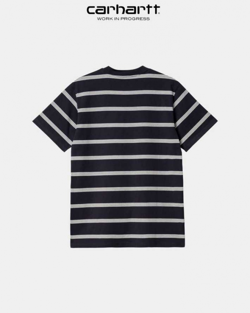 Bleu Marine Foncé Carhartt Wip Glover Stripe T-Shirt Bleu Marine - Danmark FAU-5102701